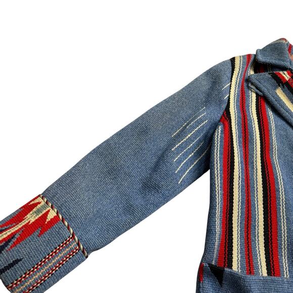 Vintage 1940s Chimayo Blanket Ganscraft Jacket Coat Wool Southwest Native Blue - Picture 15 of 16